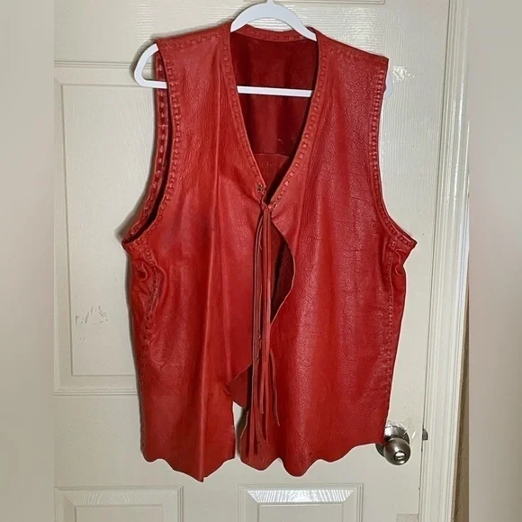 Handmade Leather(Cow hide) Leather Vest Leather Tie Straps 2XL​​​​​​​​​​​ - Picture 7 of 8